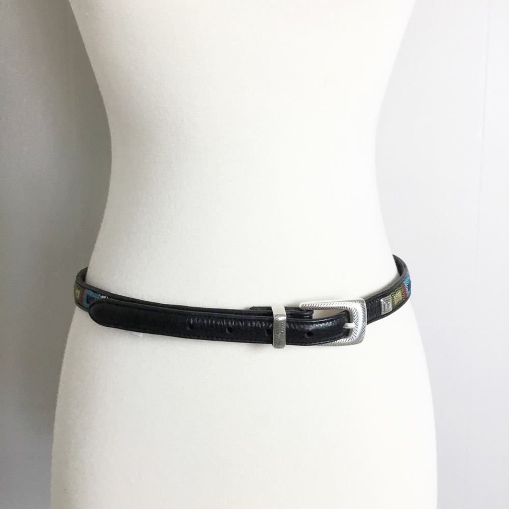 Brighton Black & Beaded Belt Leather Size 32 New
